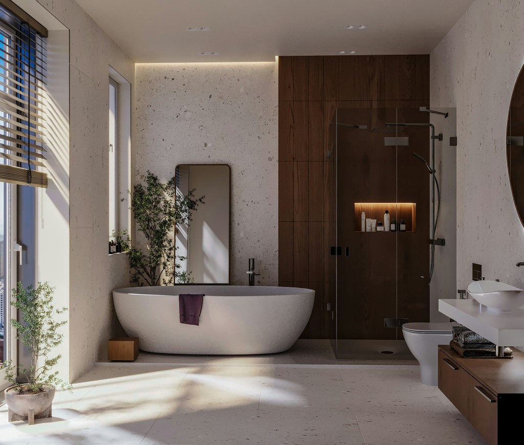 Marble Master Bathroom with Freestanding Tub
