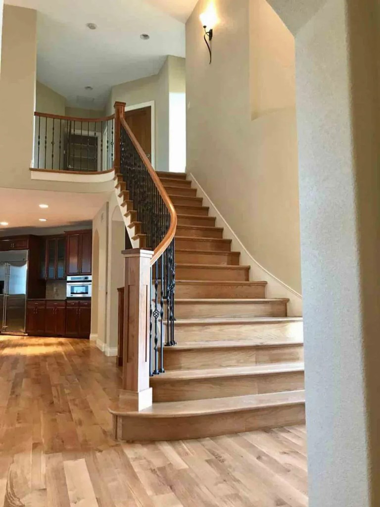 Wood staircase installation with railing, Orlando FL