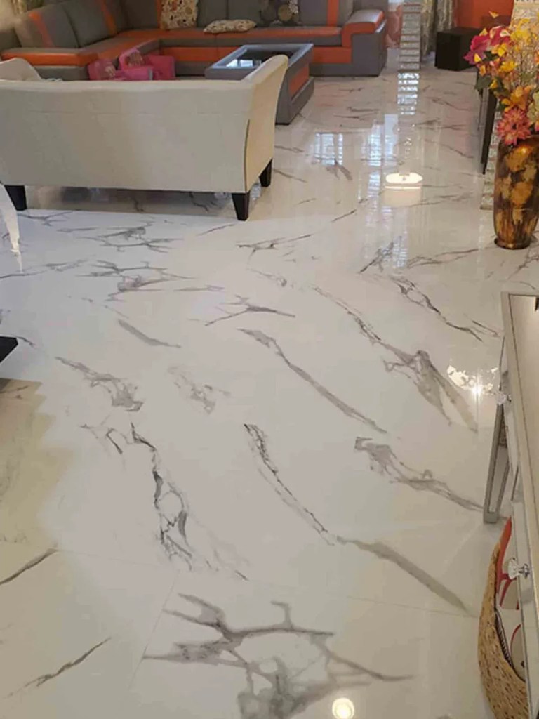 Marble tile flooring installation close-up, Lake Nona FL