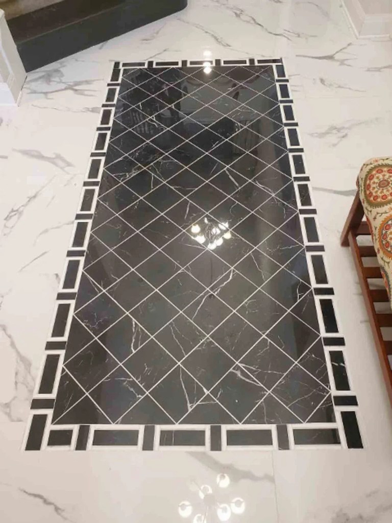 Dark diamond-pattern tile floor installation, Lake Nona FL