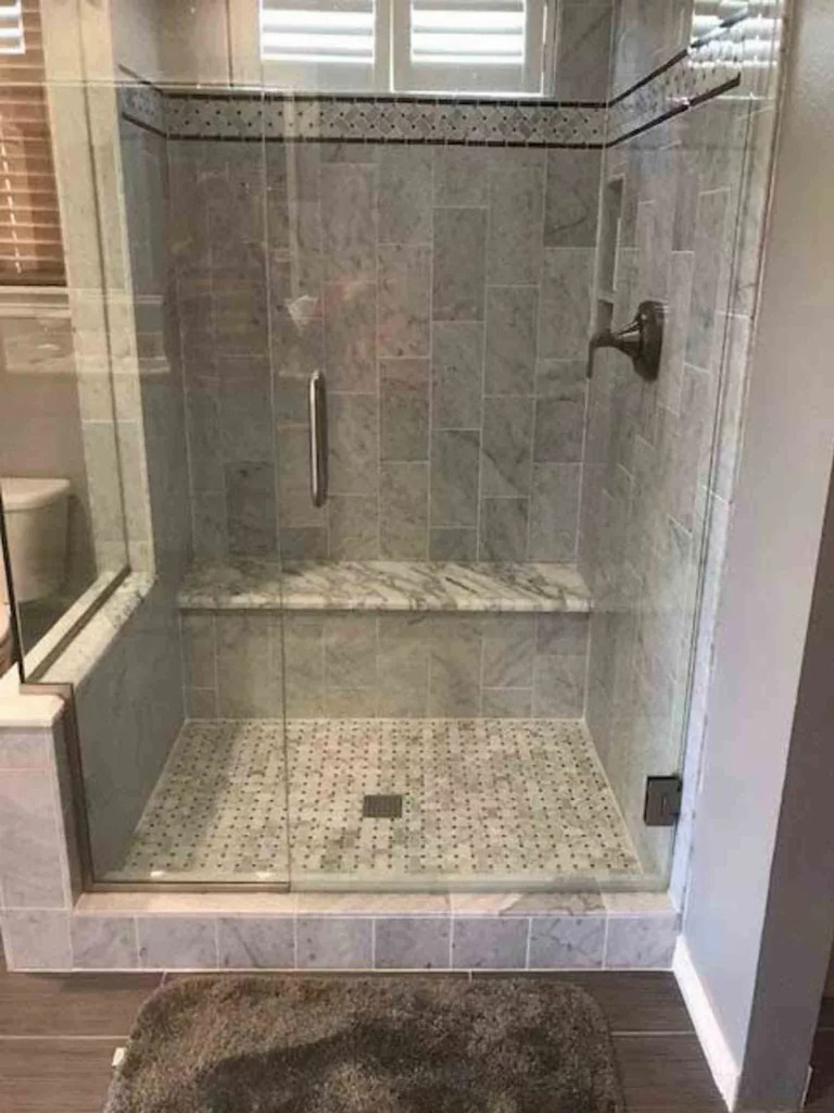 Gray subway tile walk-in shower installation, Lake Nona FL