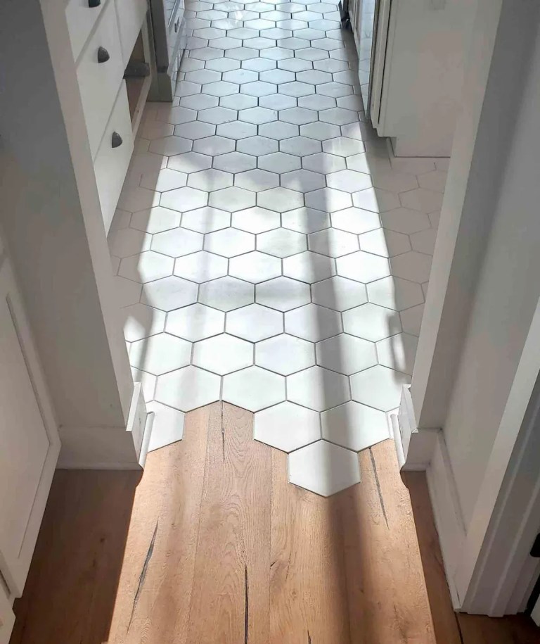 Hexagon tile to hardwood flooring transition, Orlando FL