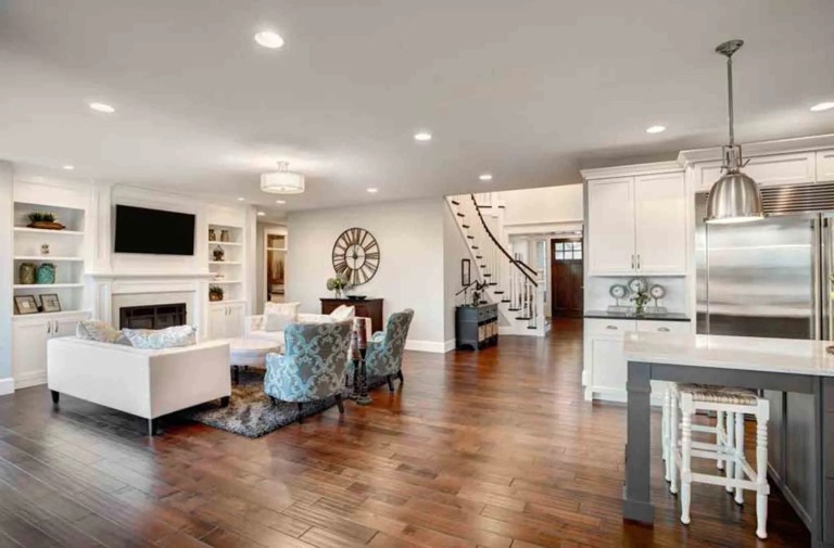 Living room hardwood floor installation, Orlando FL home renovation