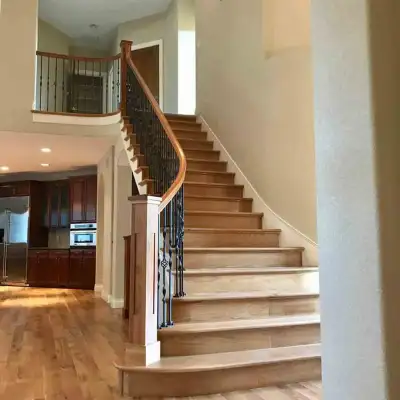 Wood staircase installation with railing, Orlando FL