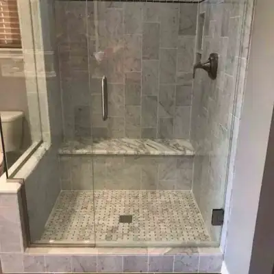 Gray subway tile walk-in shower installation, Orlando FL
